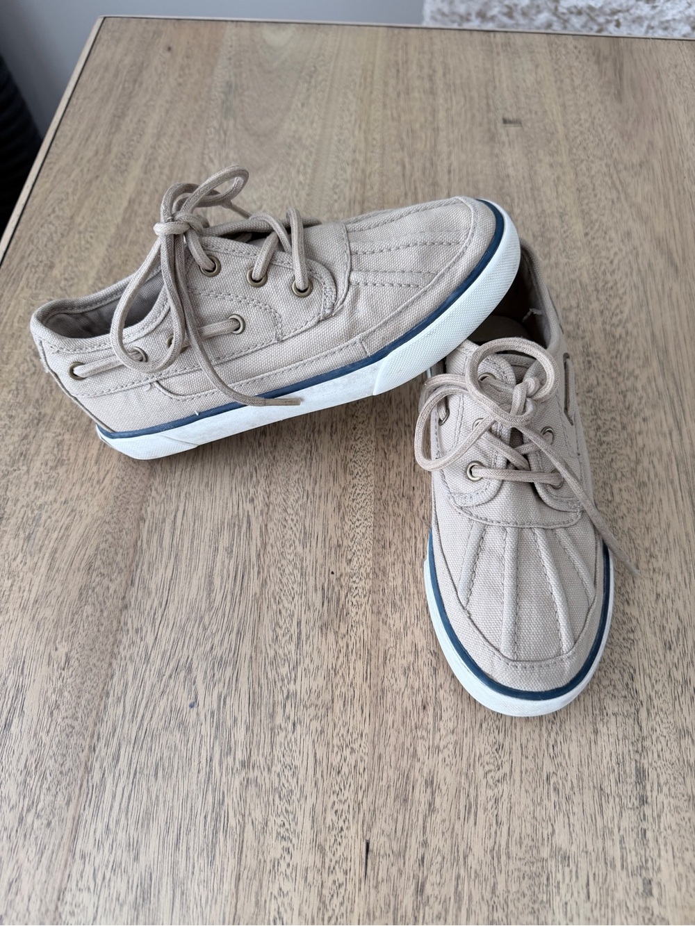 Polo by Ralph Lauren Beige Canvas Kids Lace-Up Sneakers with Blue Trim